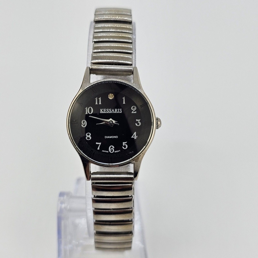 Women's Watch 24MM Black Dial Gray Expandable Bracelet Band 5.75" New Battery